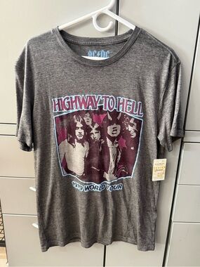 NWT- Lucky Brand AC/DC Graphic Tee in Light Blue on Charcoal
